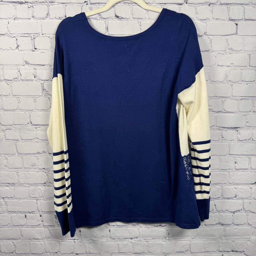 HANNAH Blue Striped With Hem Lace,XL,Cute Trim,Long Sleeve - Picture 4 of 6